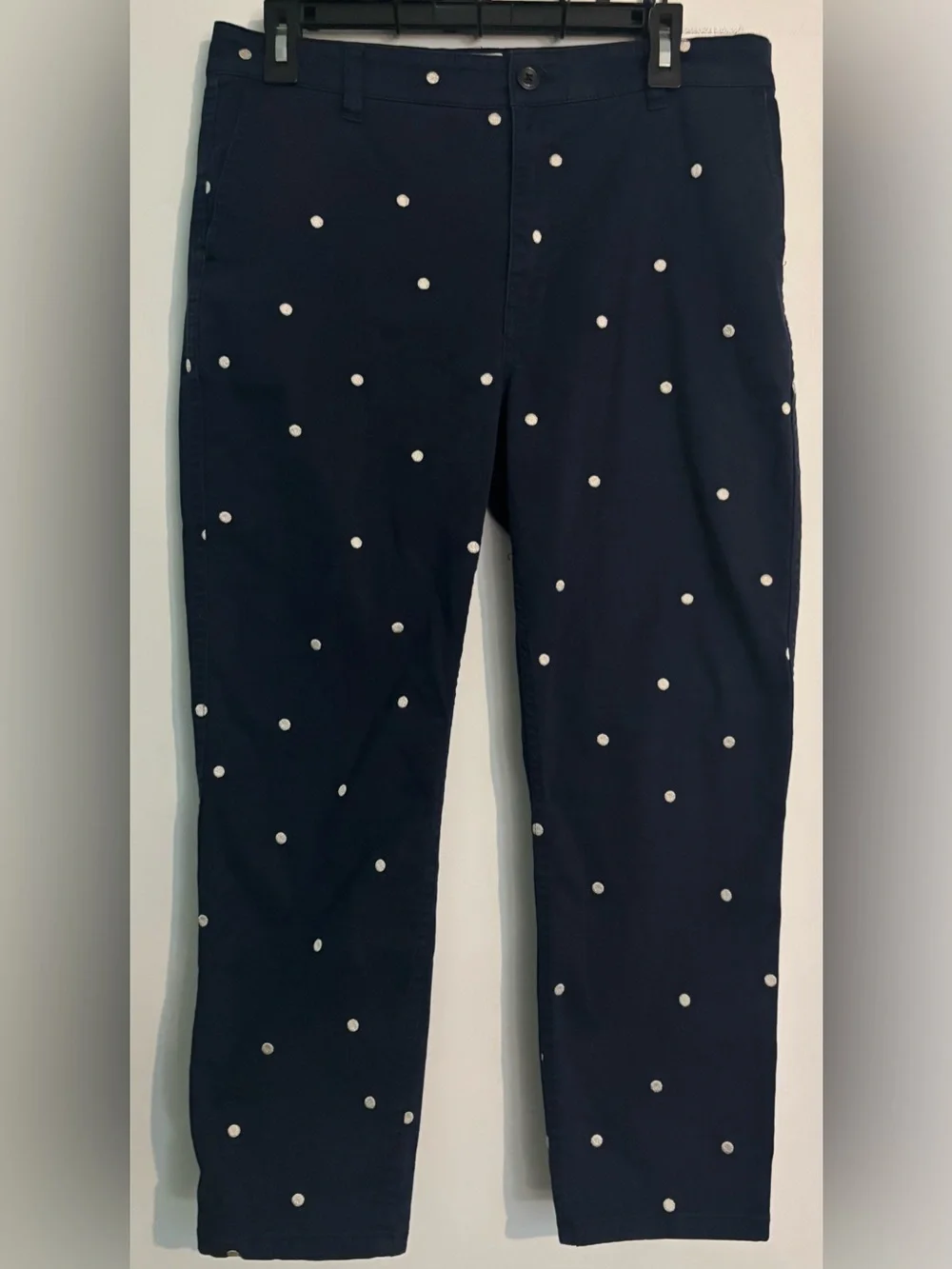 J. Crew Womens Vintage Straight Navy Cream Ankle Embroidered Polka Dot 30 Pant